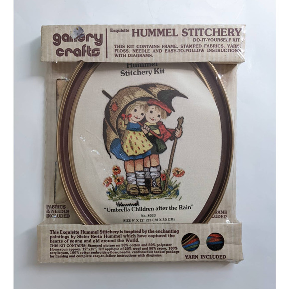 Vintage Hummel Stitchery Kit "Children After the Rain" Crewel Embroidery w Frame - Picture 8 of 10